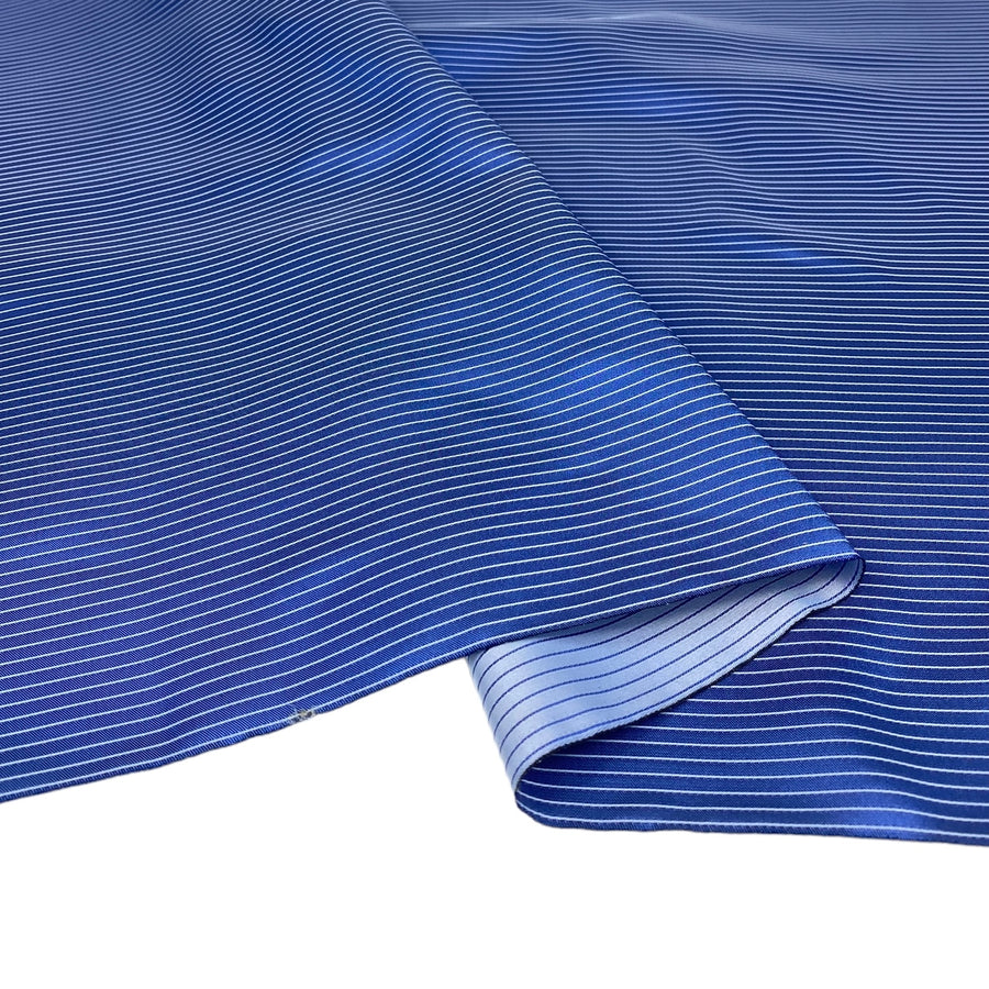 Striped Silk/Polyester Jacquard - Blue/White - Remnant