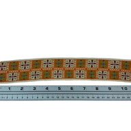 Woven Jacquard Ribbon  - White/Orange