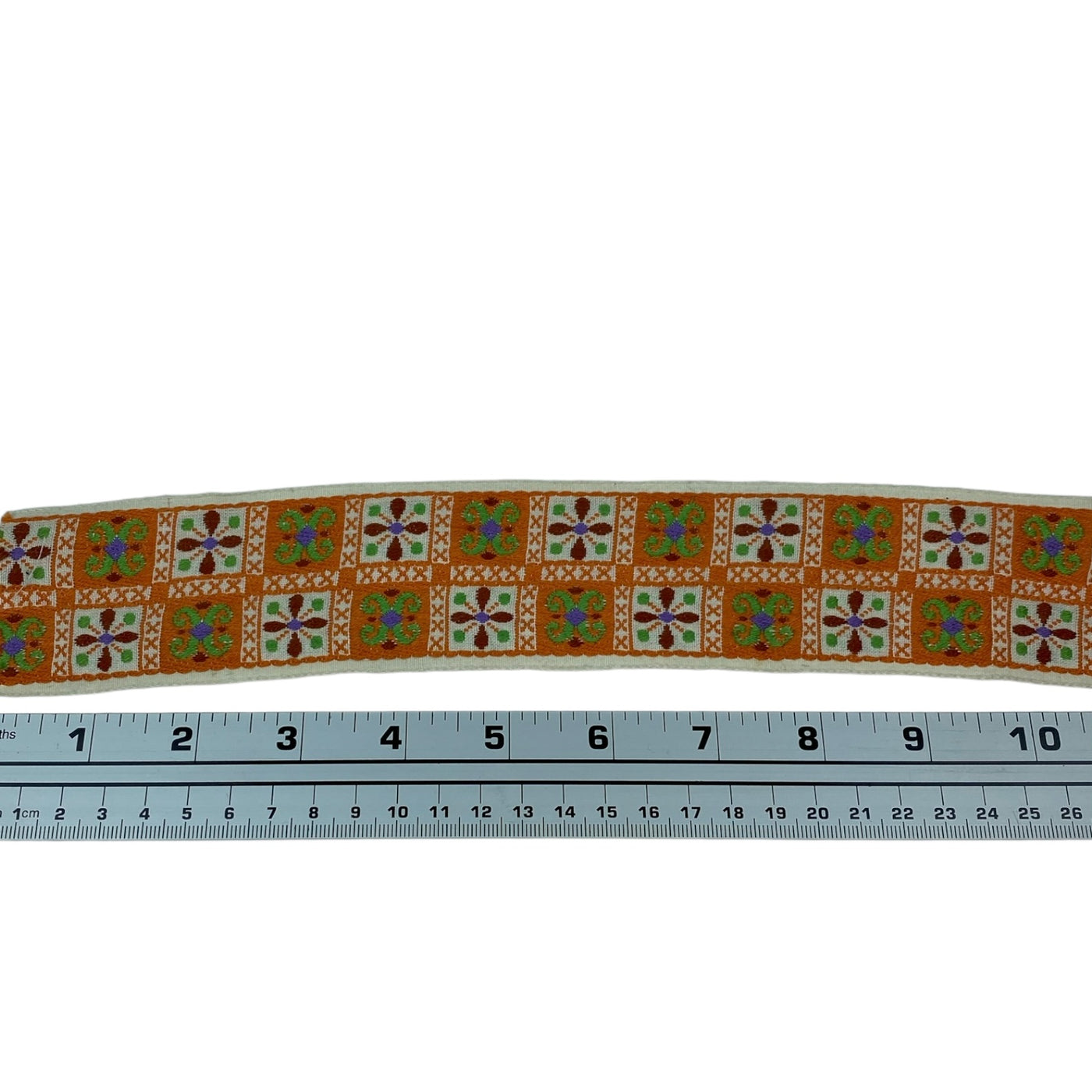 Woven Jacquard Ribbon  - White/Orange