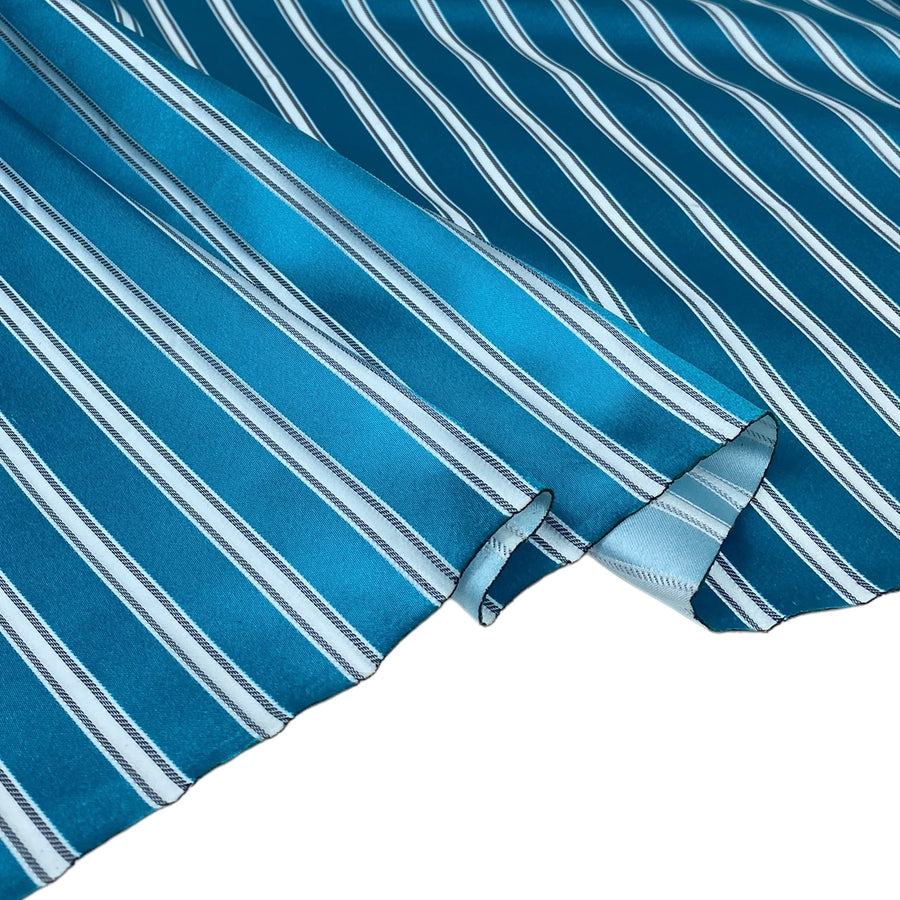 Striped Silk/Polyester - Aqua/White/Navy - Remnant