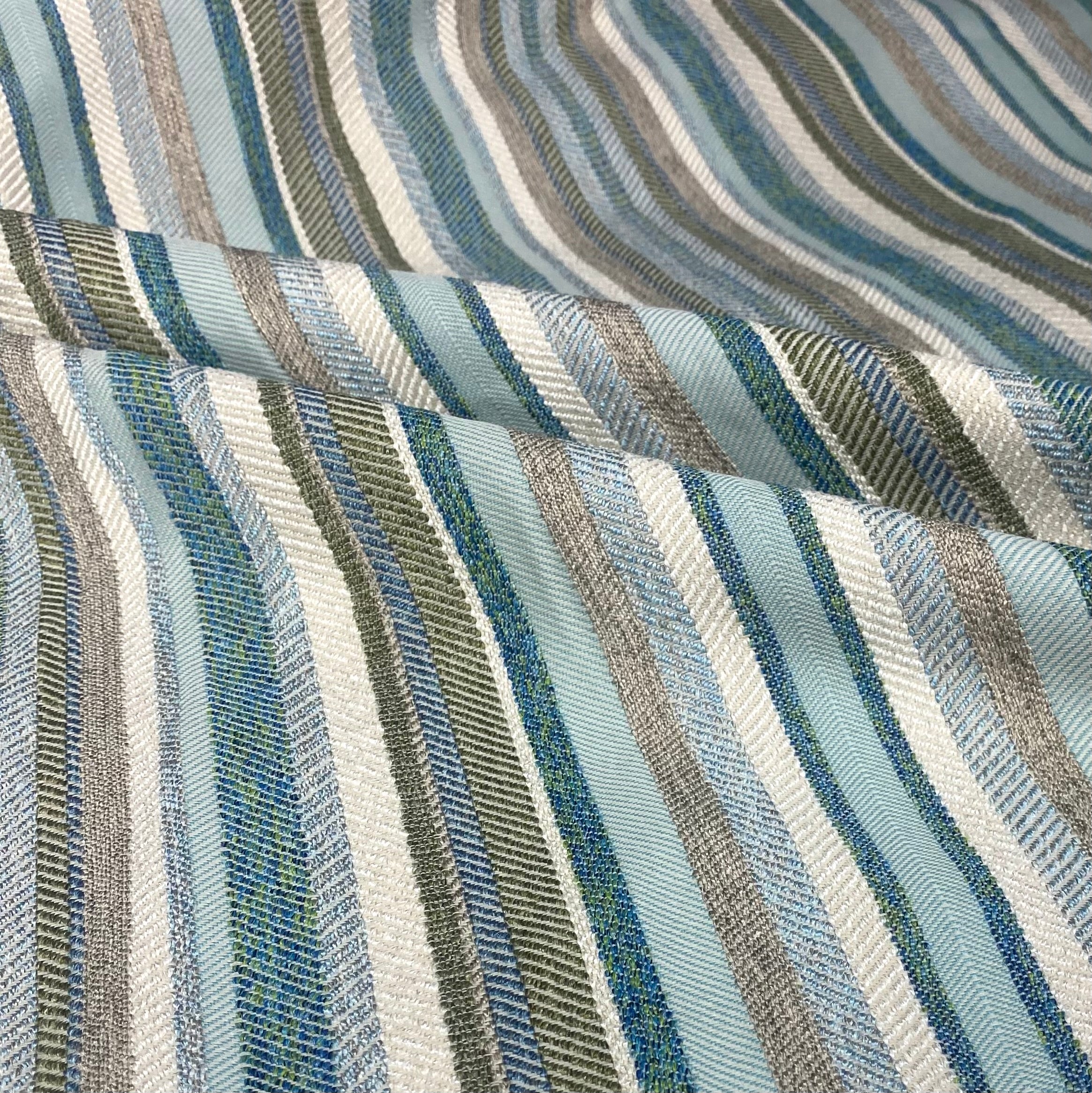 Striped Upholstery Remnant  - Ivory/Blue/Beige/Green