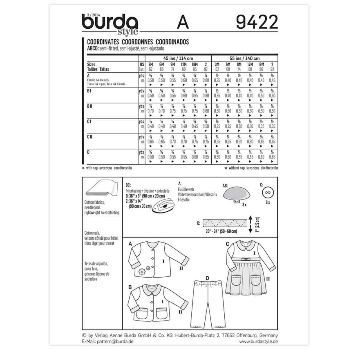 Burda Kids 9422 - Coordinates Sewing Pattern