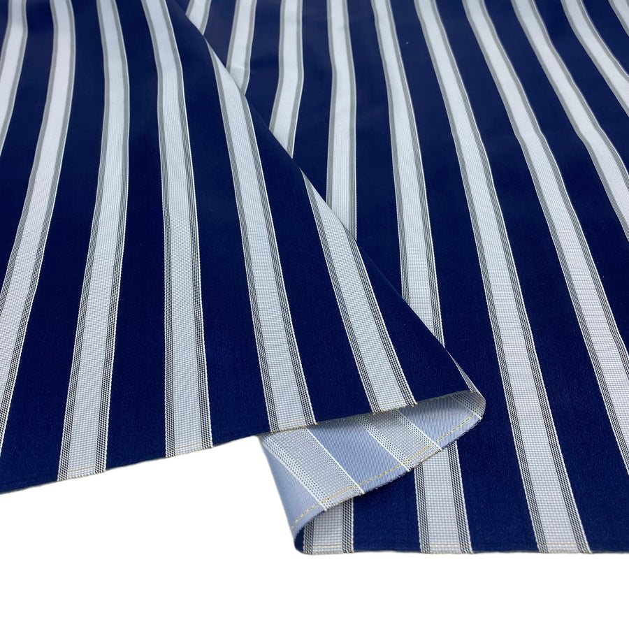 Striped Silk/Polyester Jacquard - Blue/Grey/White - Remnant