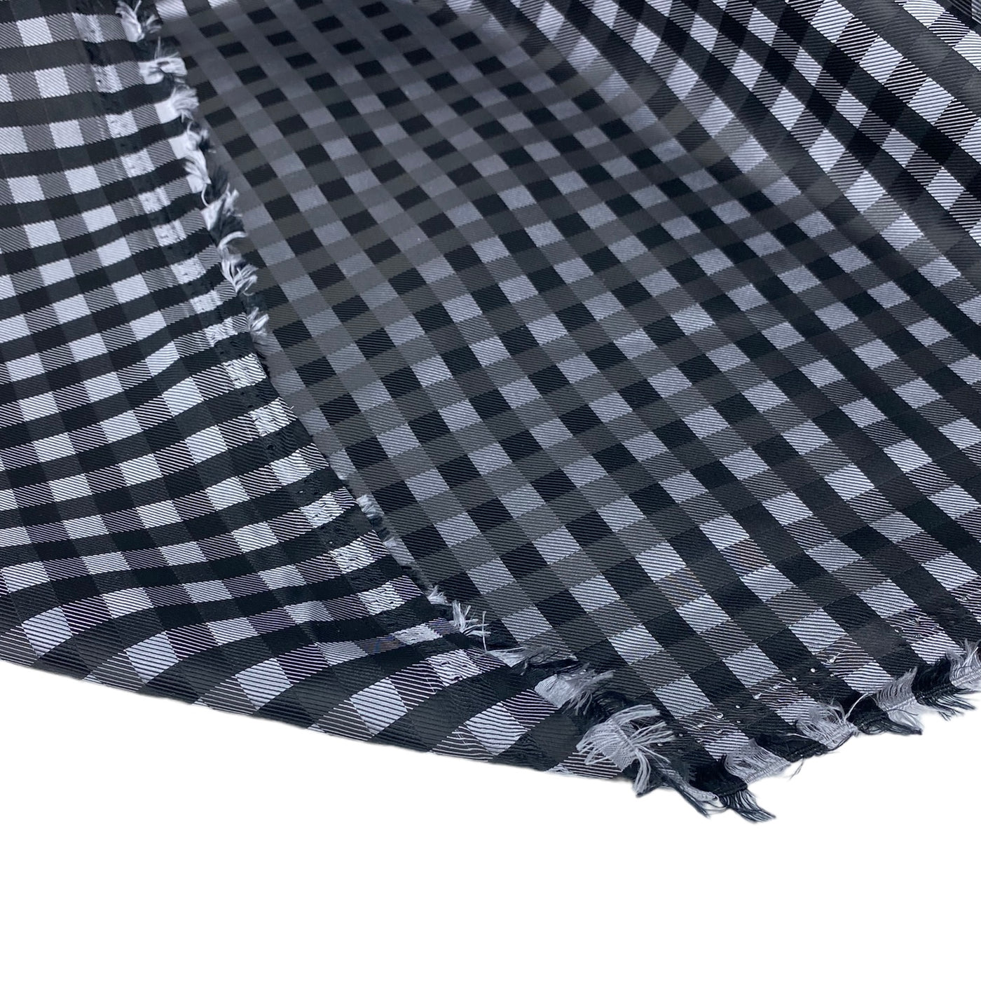 Plaid Silk/Polyester Jacquard - Grey / Black - Remnant