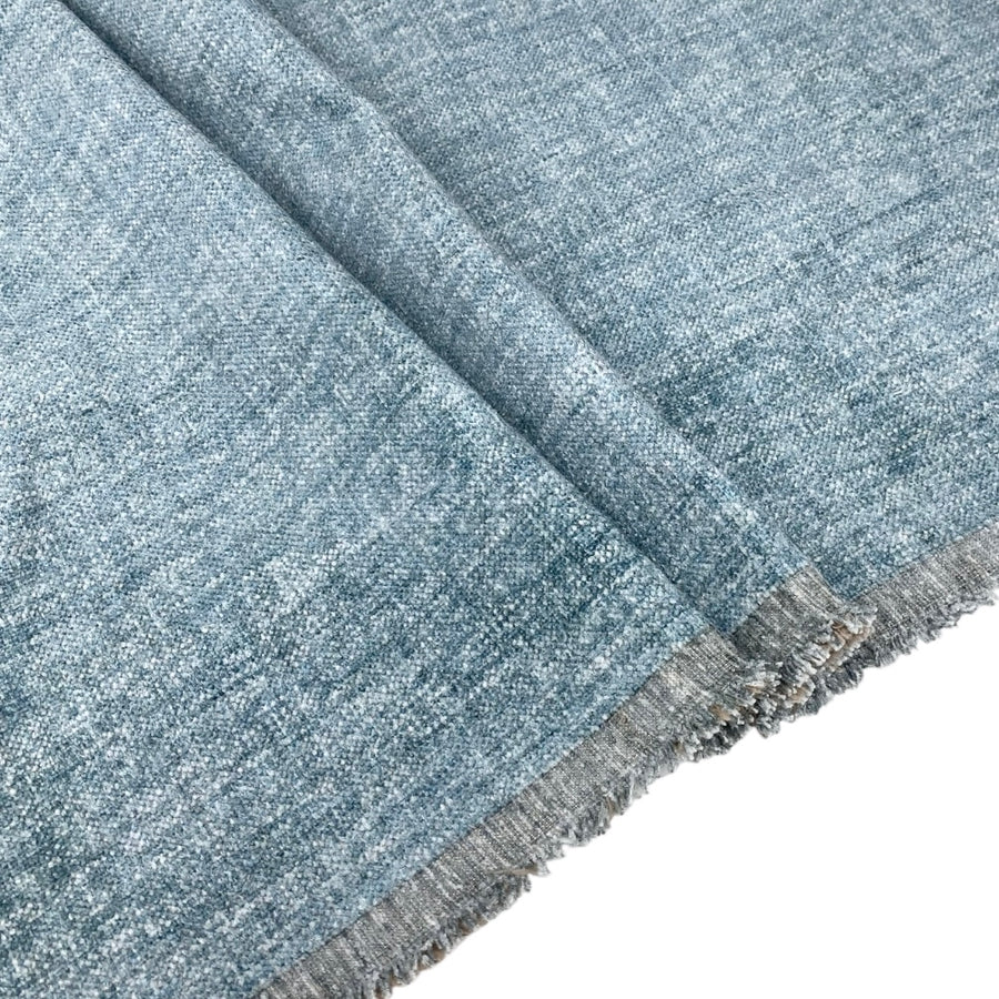 Chenille Upholstery Designer Remnant  - Blue/Grey/White