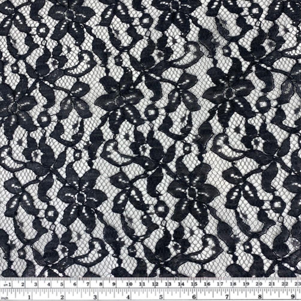 Floral Corded Lace - Black