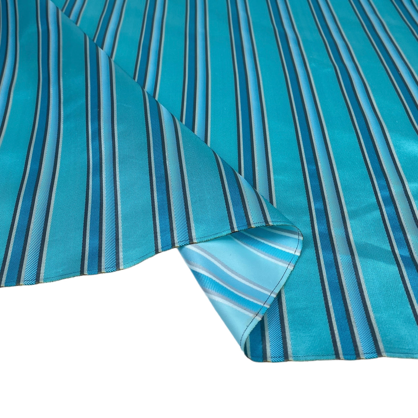 Striped Silk/Polyester - Aqua/Grey/White - Remnant