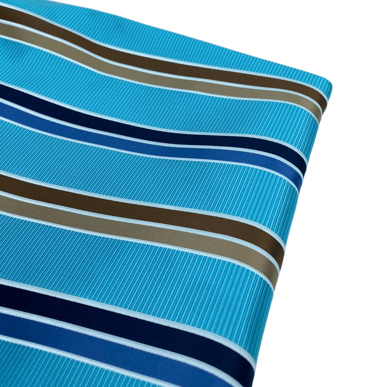 Striped Polyester - Aqua/Blue/Brown/White - Remnant