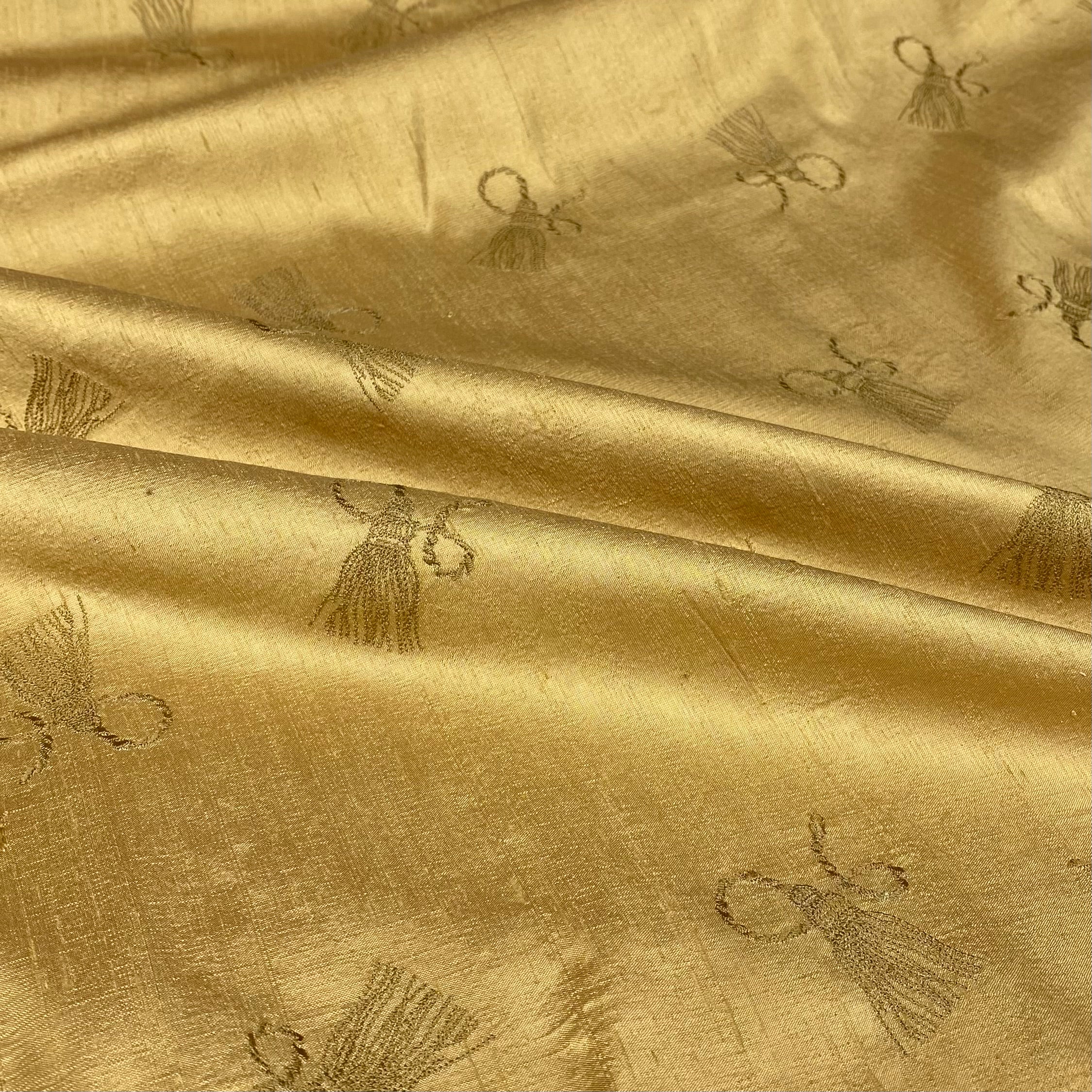 Embroidered Silk Dupioni - Remnant - Gold