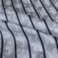 Striped Paisley Silk/Polyester Jacquard - Grey / White / Navy - Remnant