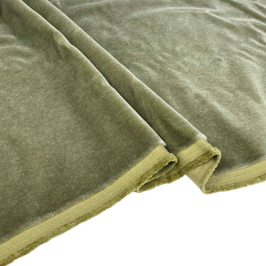 Mohair Velvet Upholstery Designer Remnant - Olive Green