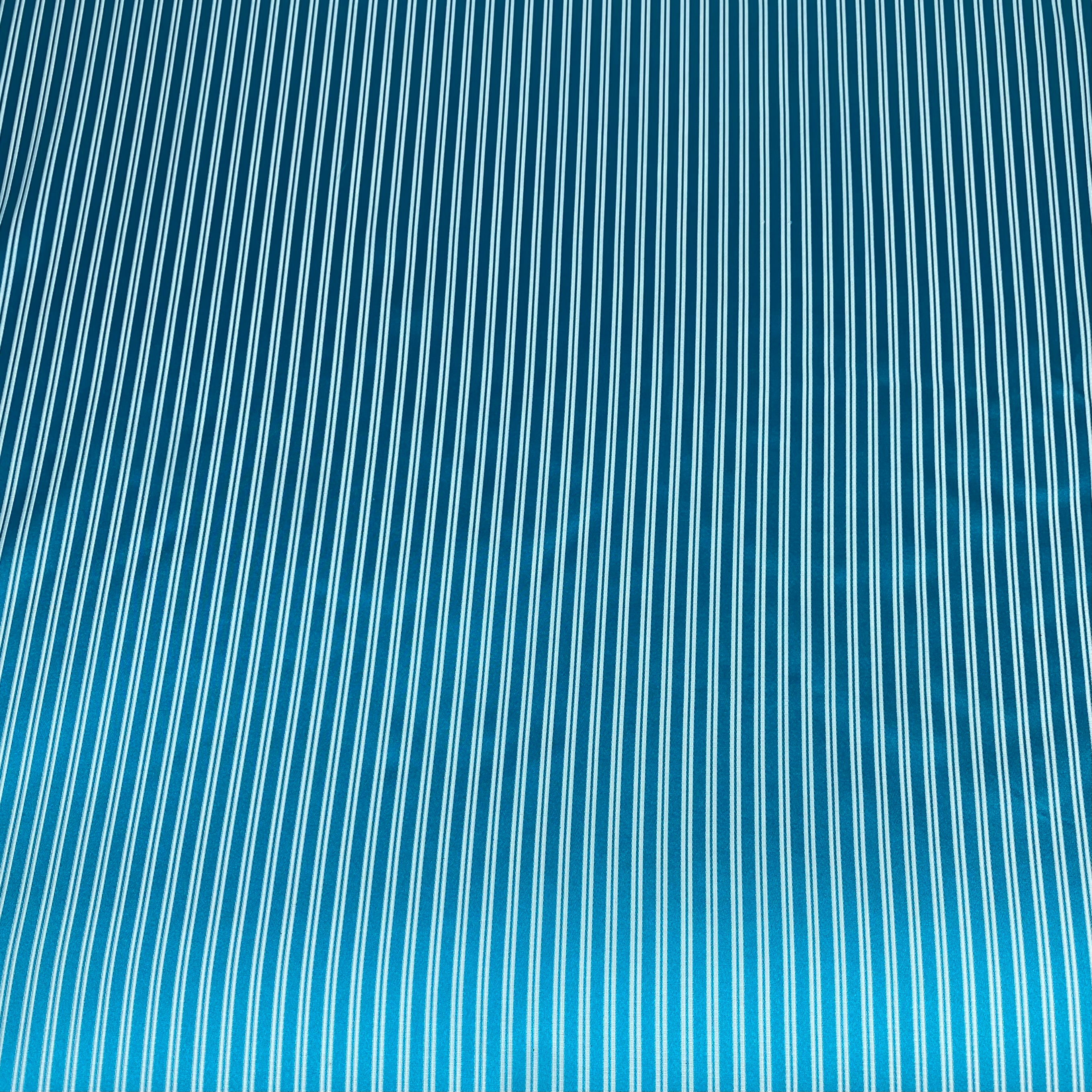 Striped Silk/Polyester Jacquard - Aqua/White - Remnant