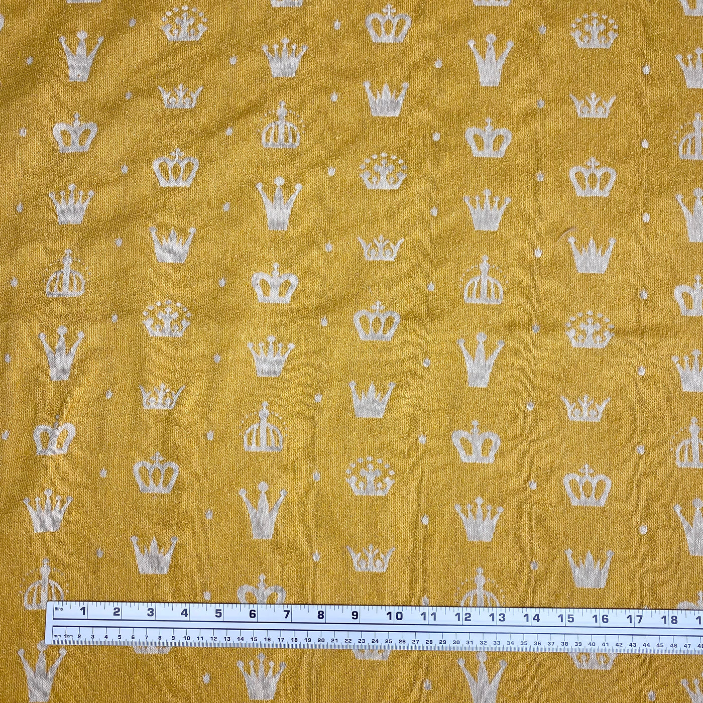 Patterned Upholstery Remnant - Mustard/Beige/White