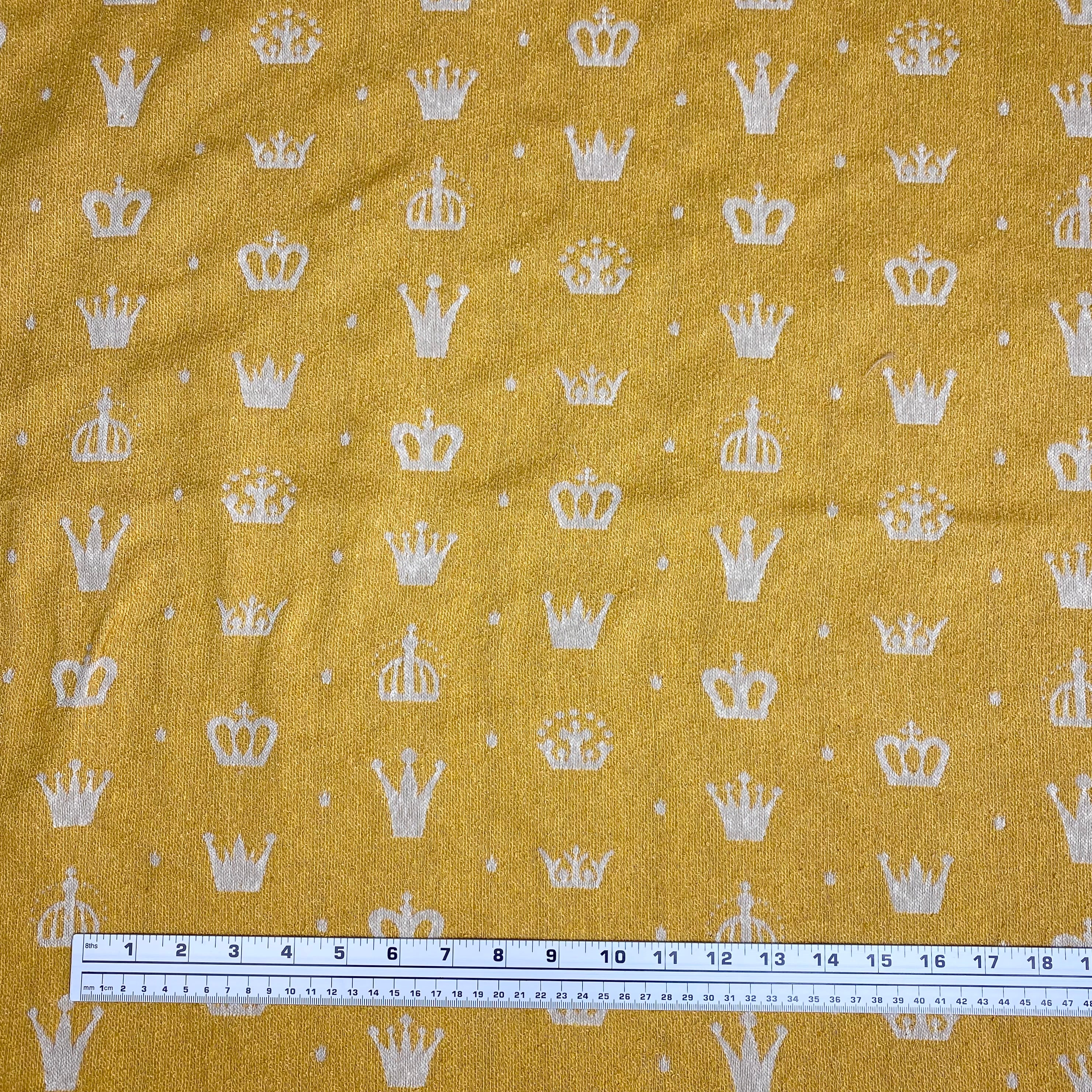 Patterned Upholstery Remnant - Mustard/Beige/White