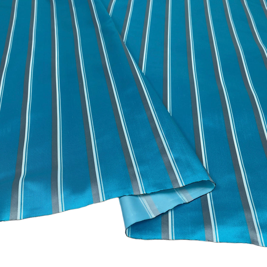 Striped Silk/Polyester - Aqua/Grey/White - Remnant