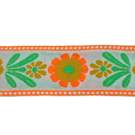 Woven Floral Jacquard Ribbon  - White/Orange/Green