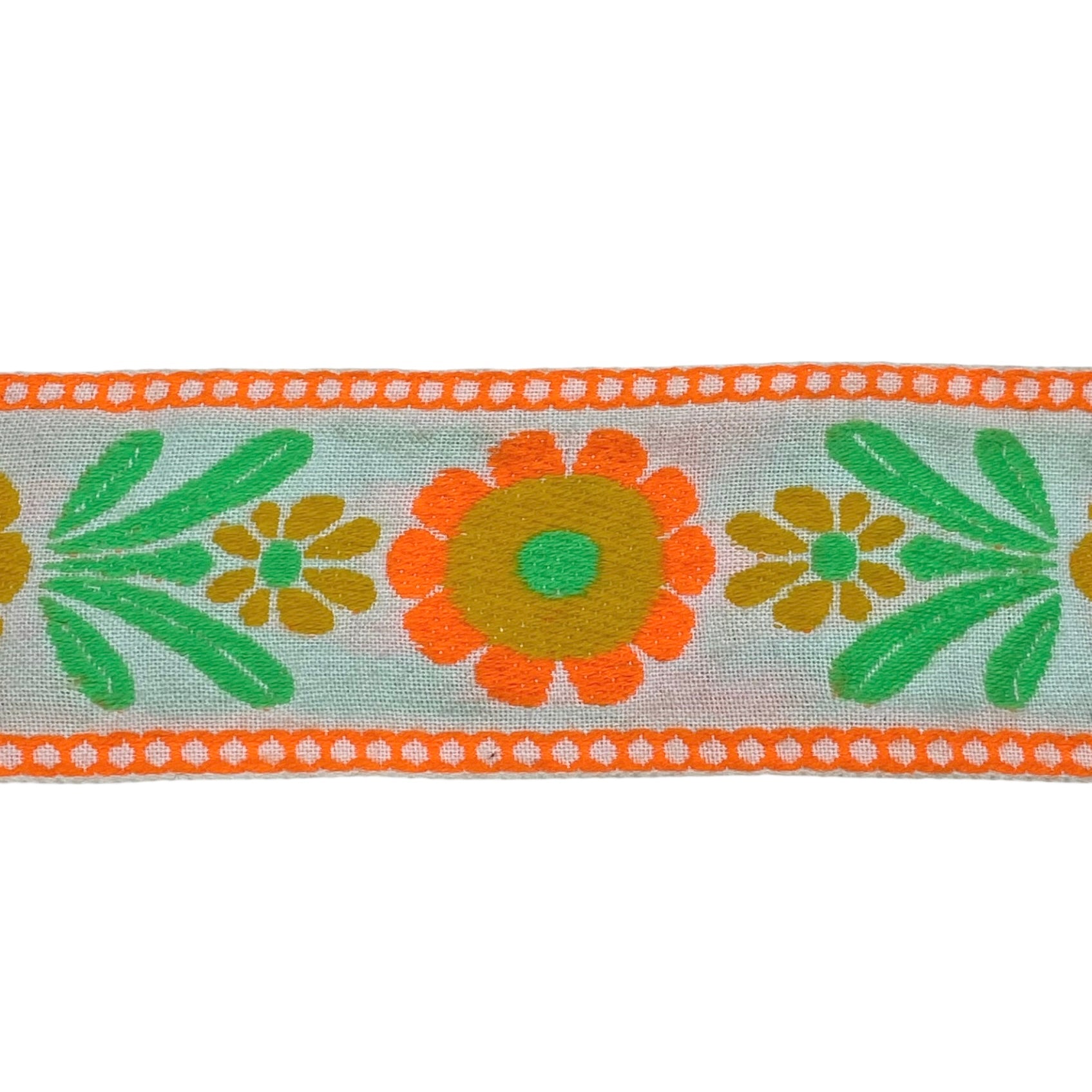 Woven Floral Jacquard Ribbon  - White/Orange/Green