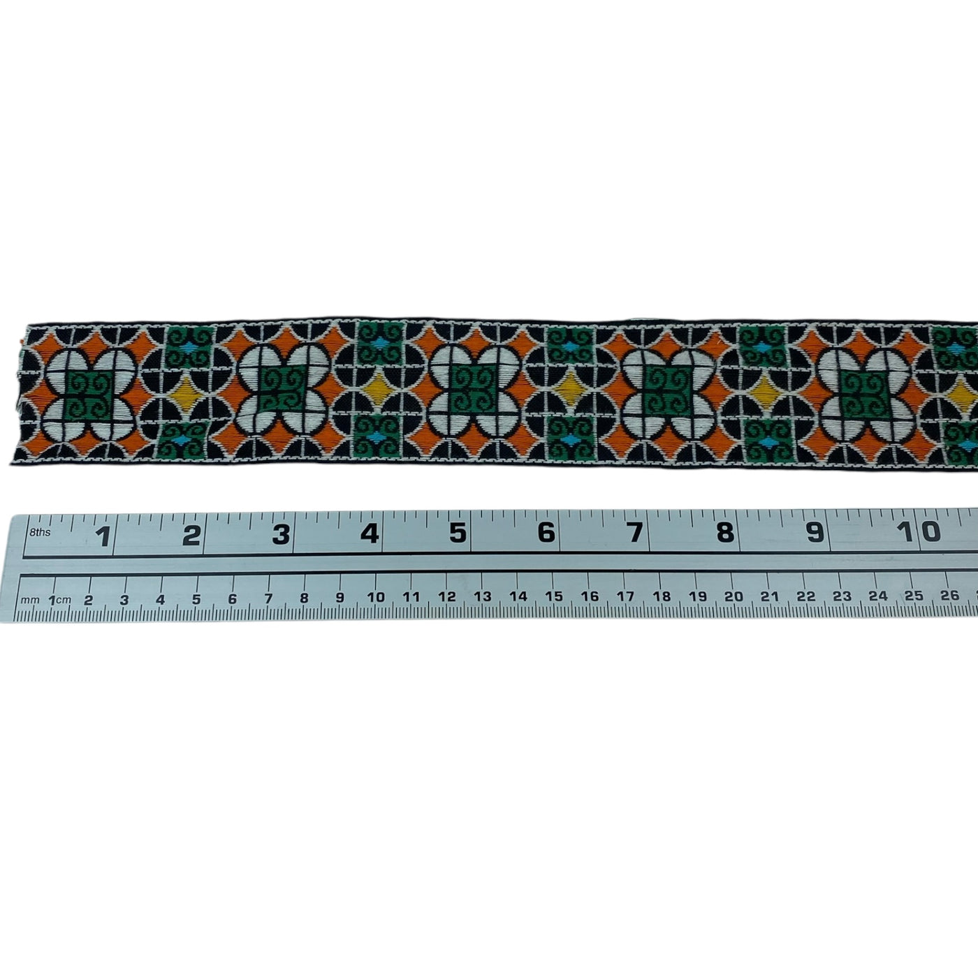 Woven Floral Jacquard Ribbon  - Black/White/Orange/Green/Yellow