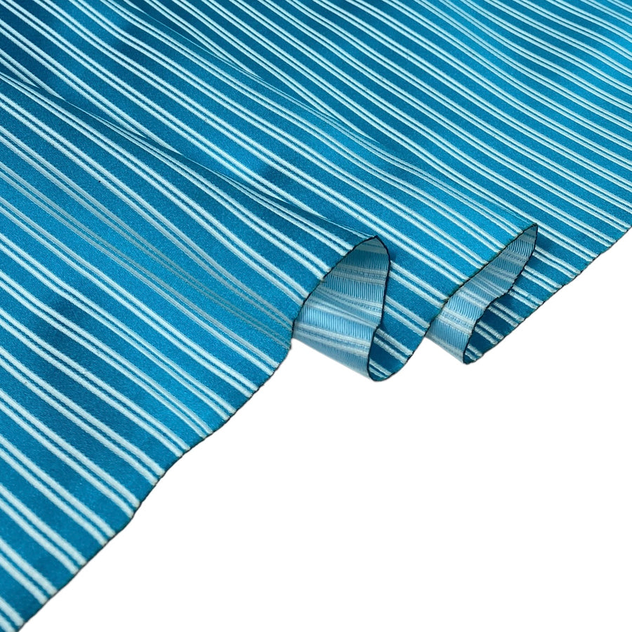 Striped Silk/Polyester Jacquard - Aqua/White - Remnant