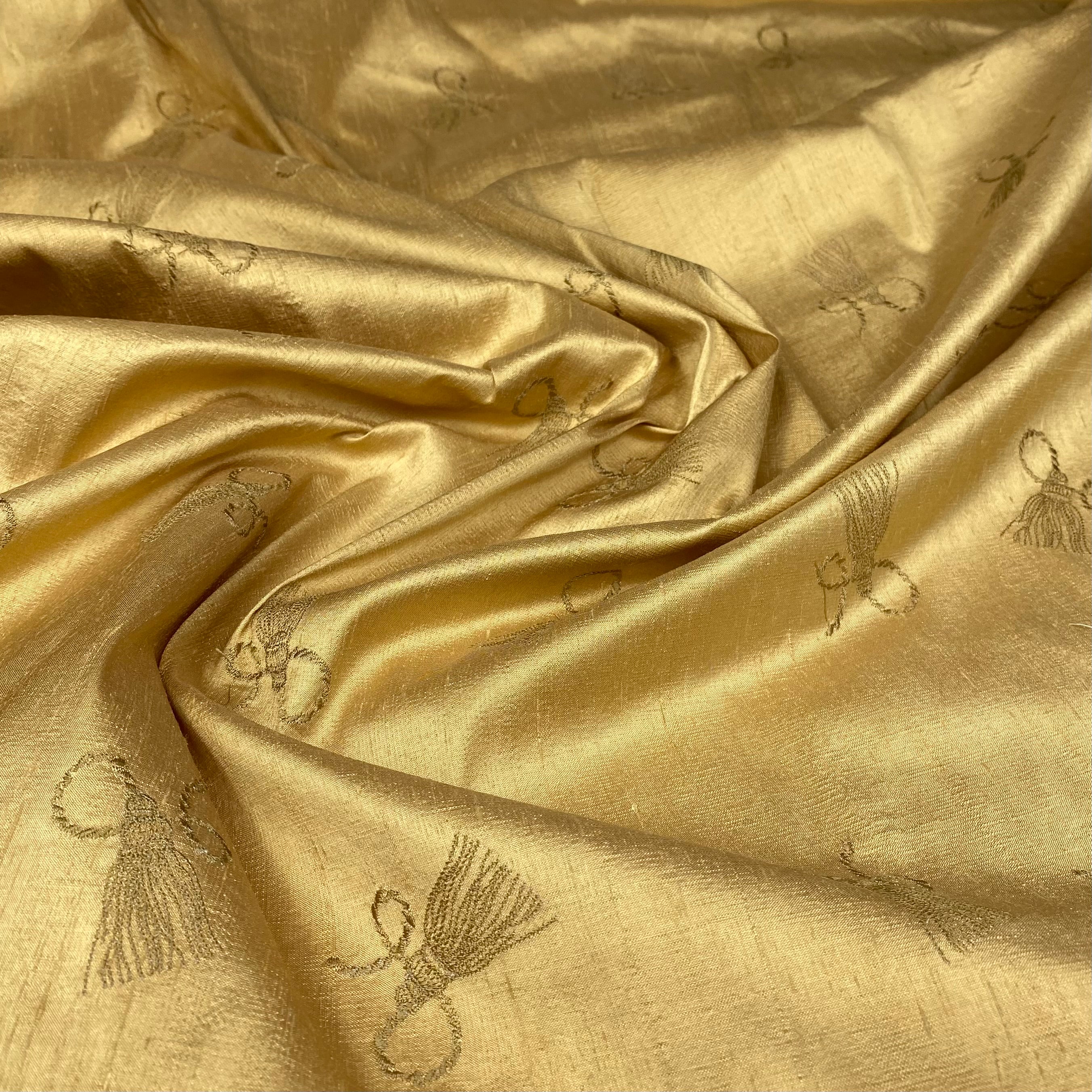 Embroidered Silk Dupioni - Remnant - Gold