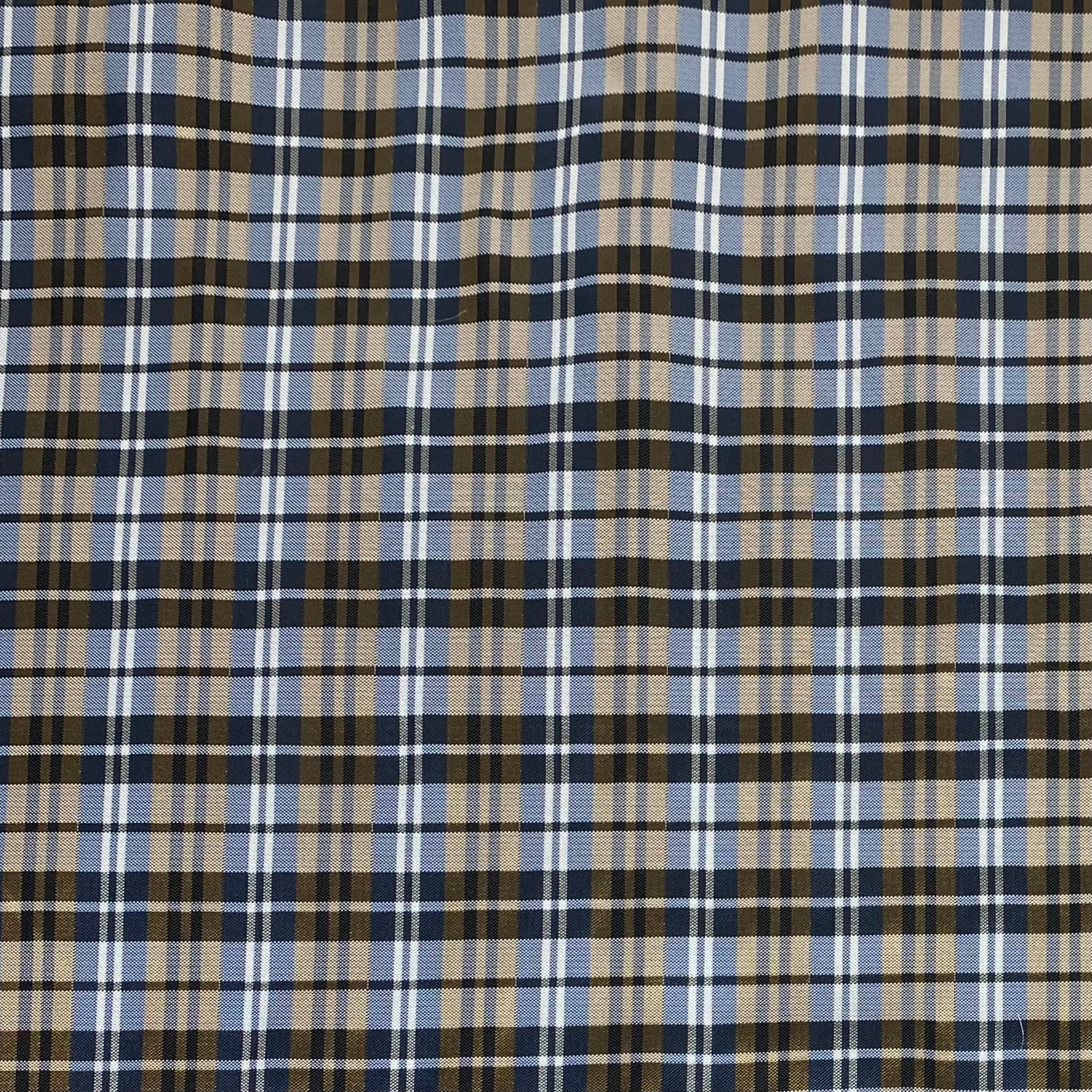 Plaid Silk/Polyester - Blue / Brown / White - Remnant