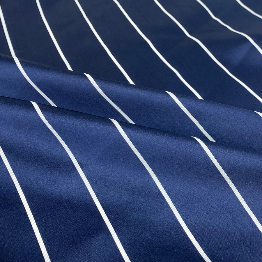Striped Silk/Polyester Jacquard - Navy/White - Remnant