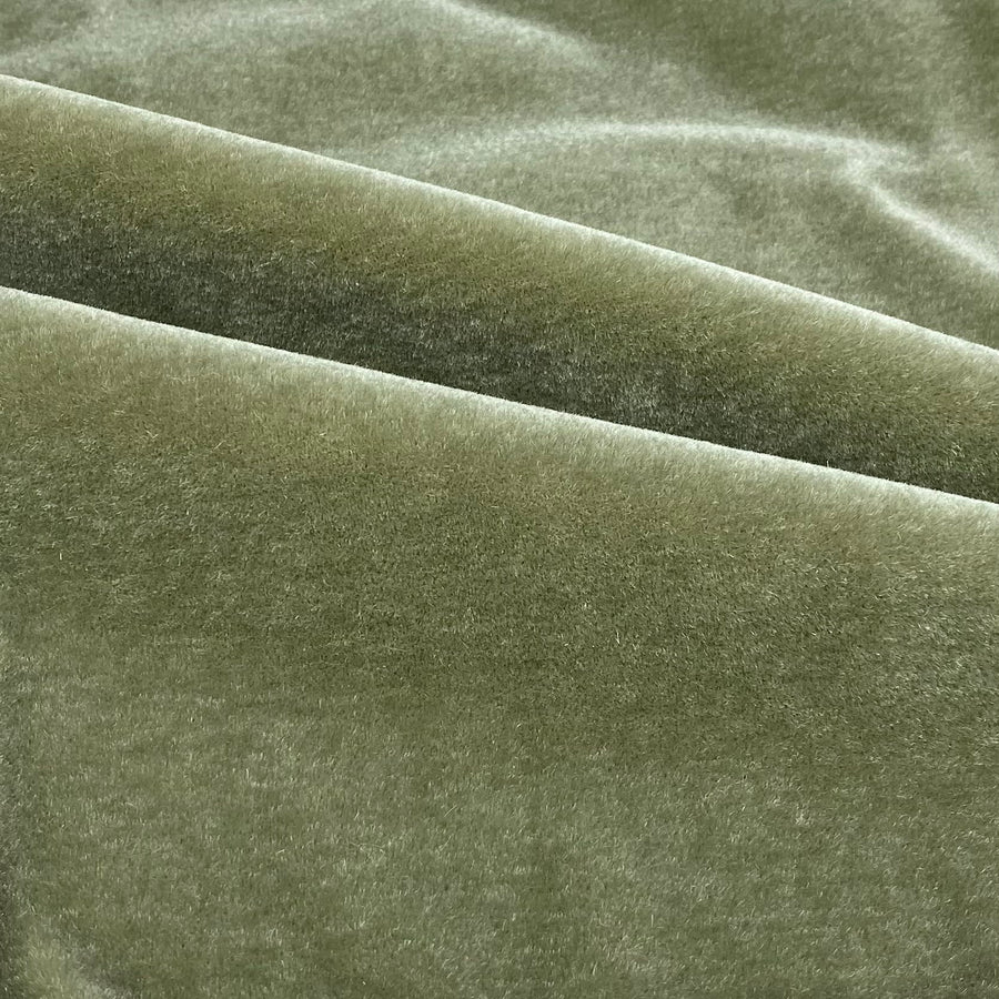 Mohair Velvet Upholstery Designer Remnant - Olive Green