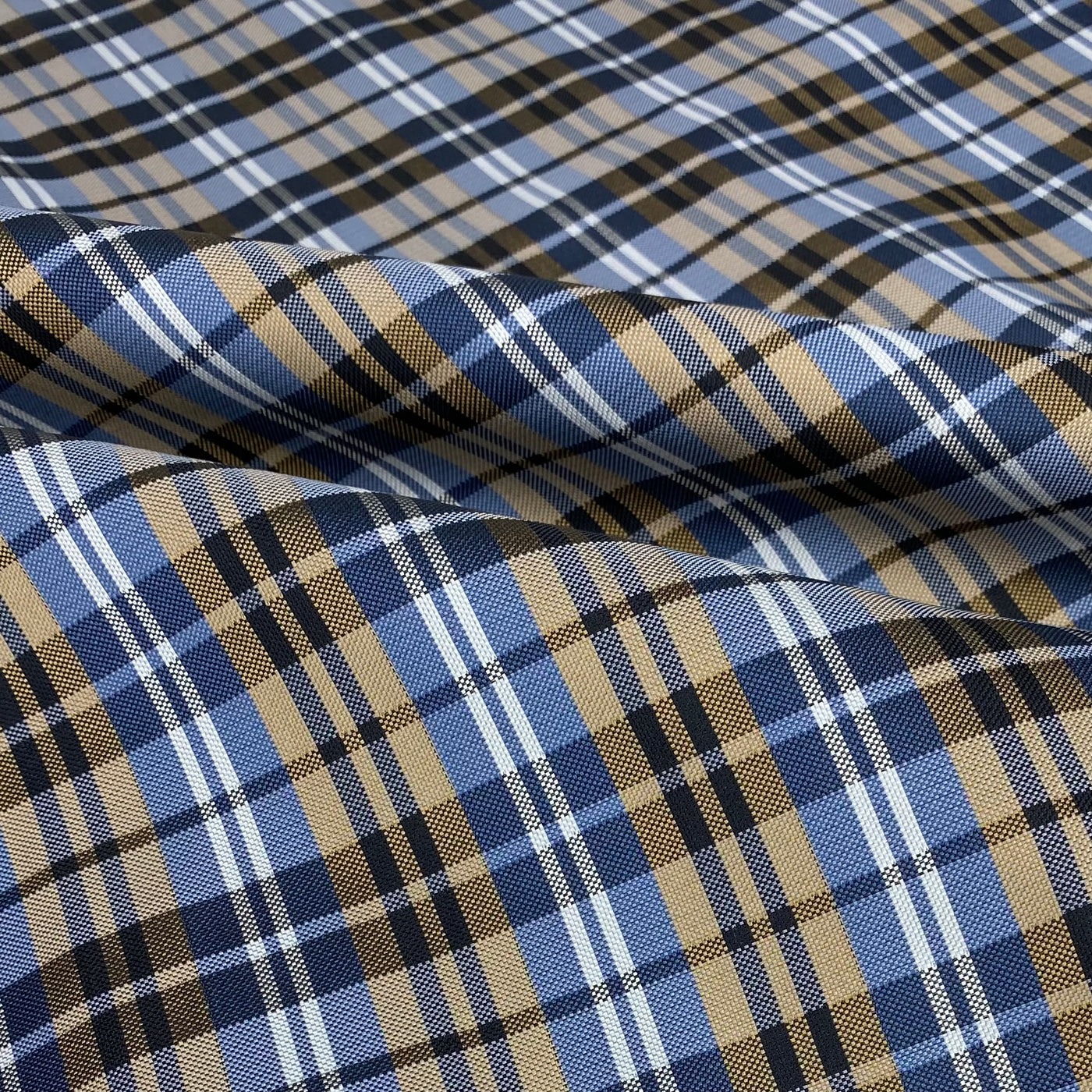 Plaid Silk/Polyester - Blue / Brown / White - Remnant