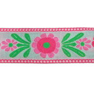 Woven Floral Jacquard Ribbon  - White/Pink/Green