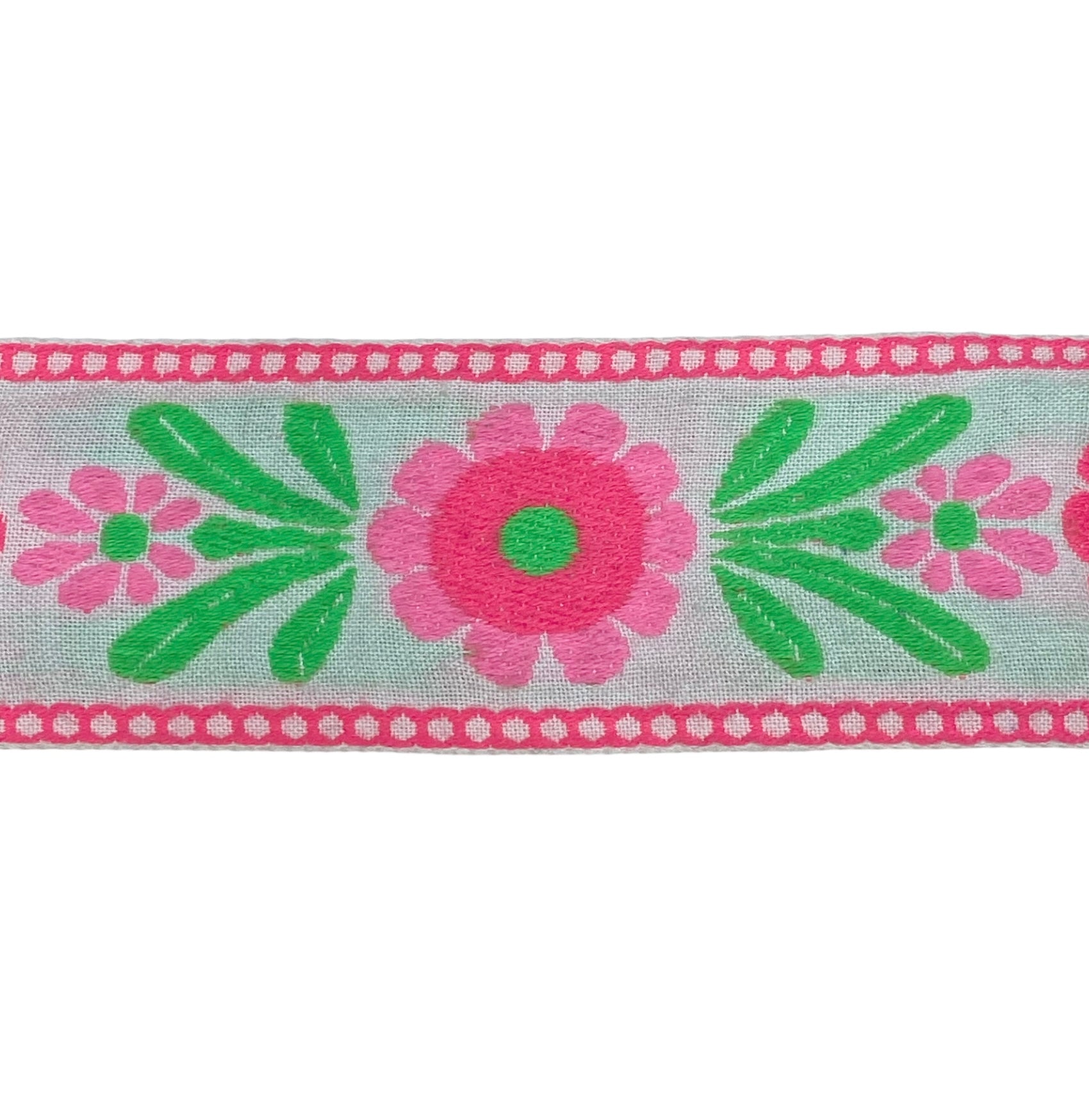 Woven Floral Jacquard Ribbon  - White/Pink/Green