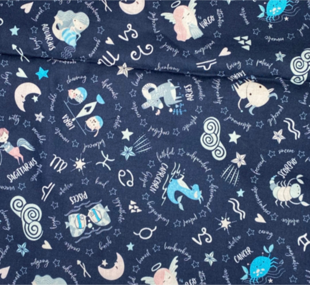 Quilting Cotton - Zodiac Signs - Navy