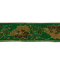 Woven Floral Jacquard Ribbon  - Green/Gold/Copper