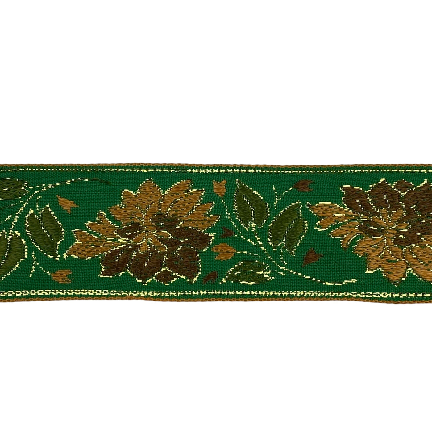 Woven Floral Jacquard Ribbon  - Green/Gold/Copper