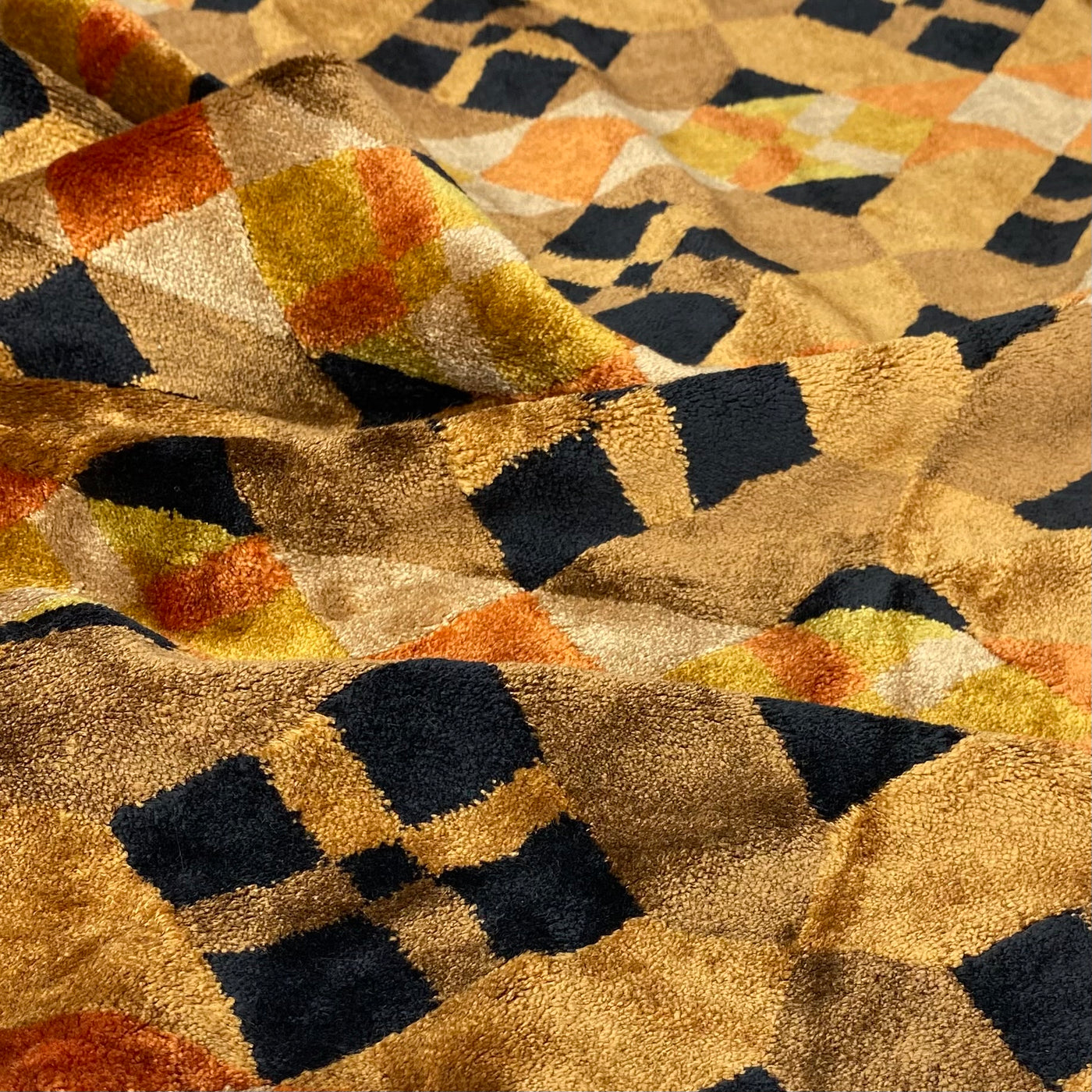 Patterned Cotton Velvet Upholstery - Designer Remnant - Brown/Orange/Black/Yellow