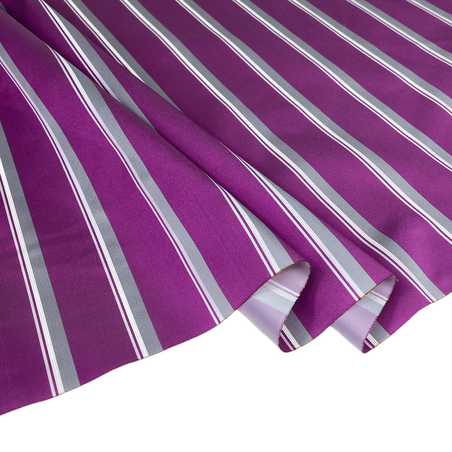 Striped Silk/Polyester - Purple/Grey/White - Remnant