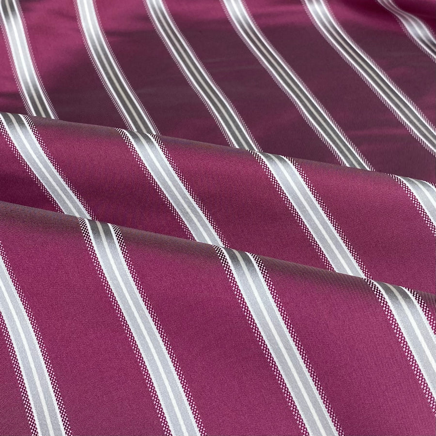 Striped Silk/Polyester - Magenta/Grey/White - Remnant