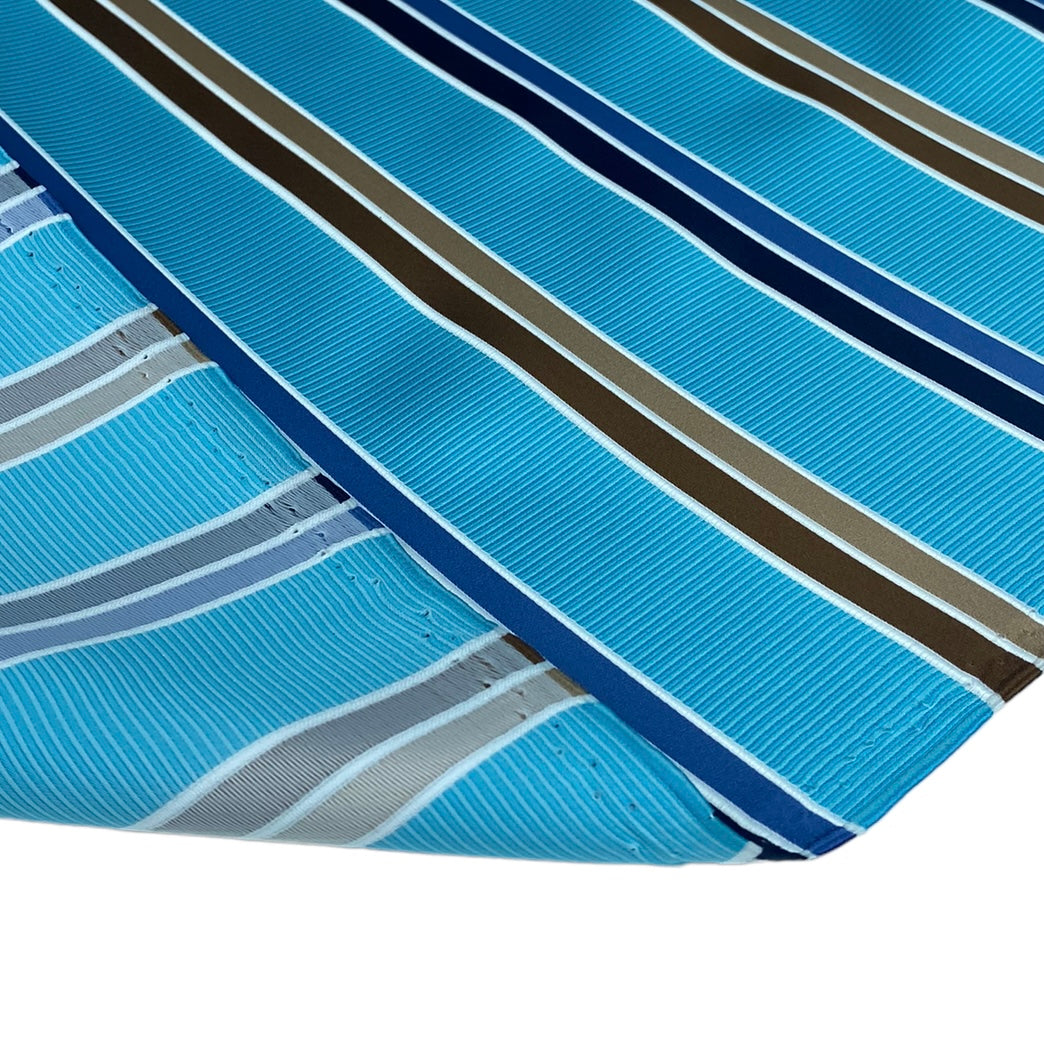 Striped Polyester - Aqua/Blue/Brown/White - Remnant