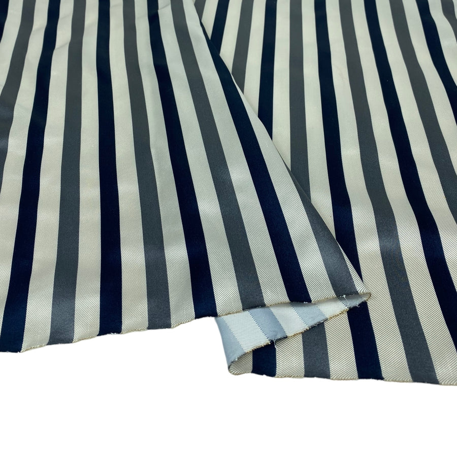 Striped Silk/Polyester - Navy/Ivory/Grey - Remnant