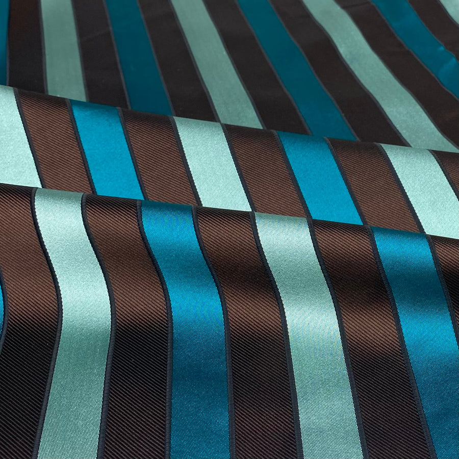 Striped Silk/Polyester - Aqua/Mint/Brown/Black - Remnant