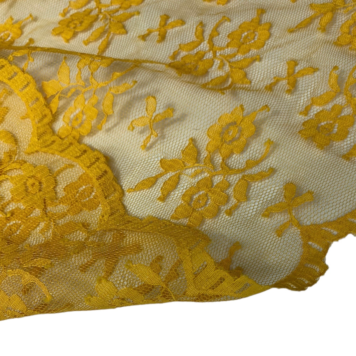 Floral Corded Lace with Scalloped Edges - Autumn Gold