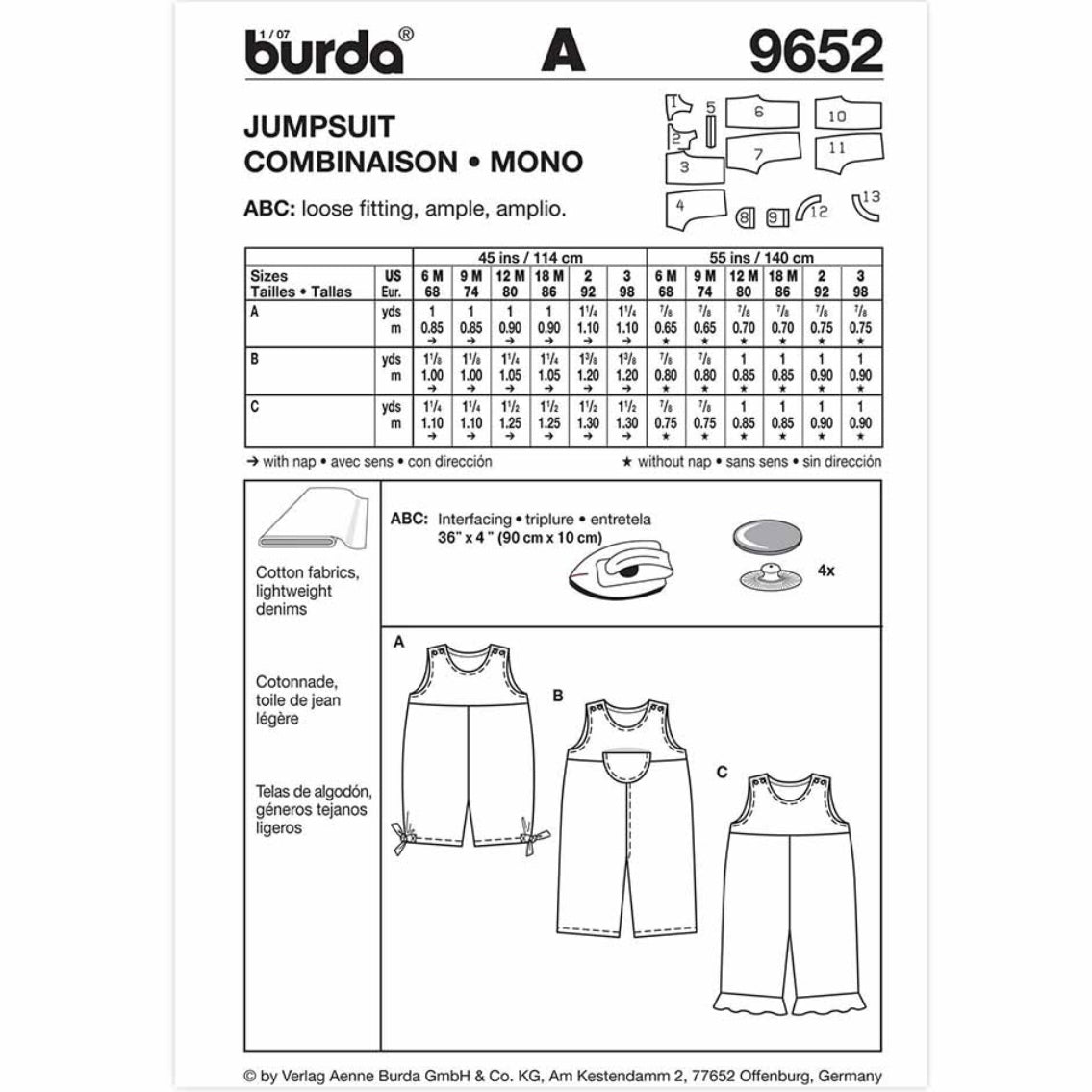 Burda Kids 9652 - Jumpsuit Sewing Pattern