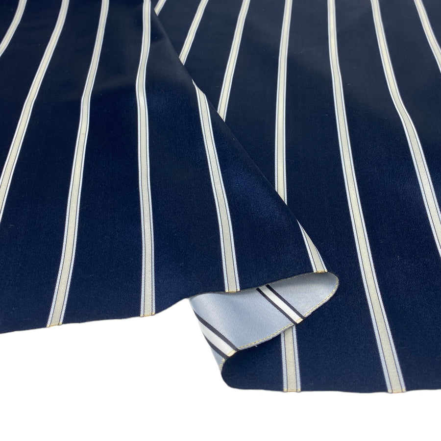 Striped Silk/Polyester Jacquard - Navy/White/Grey - Remnant