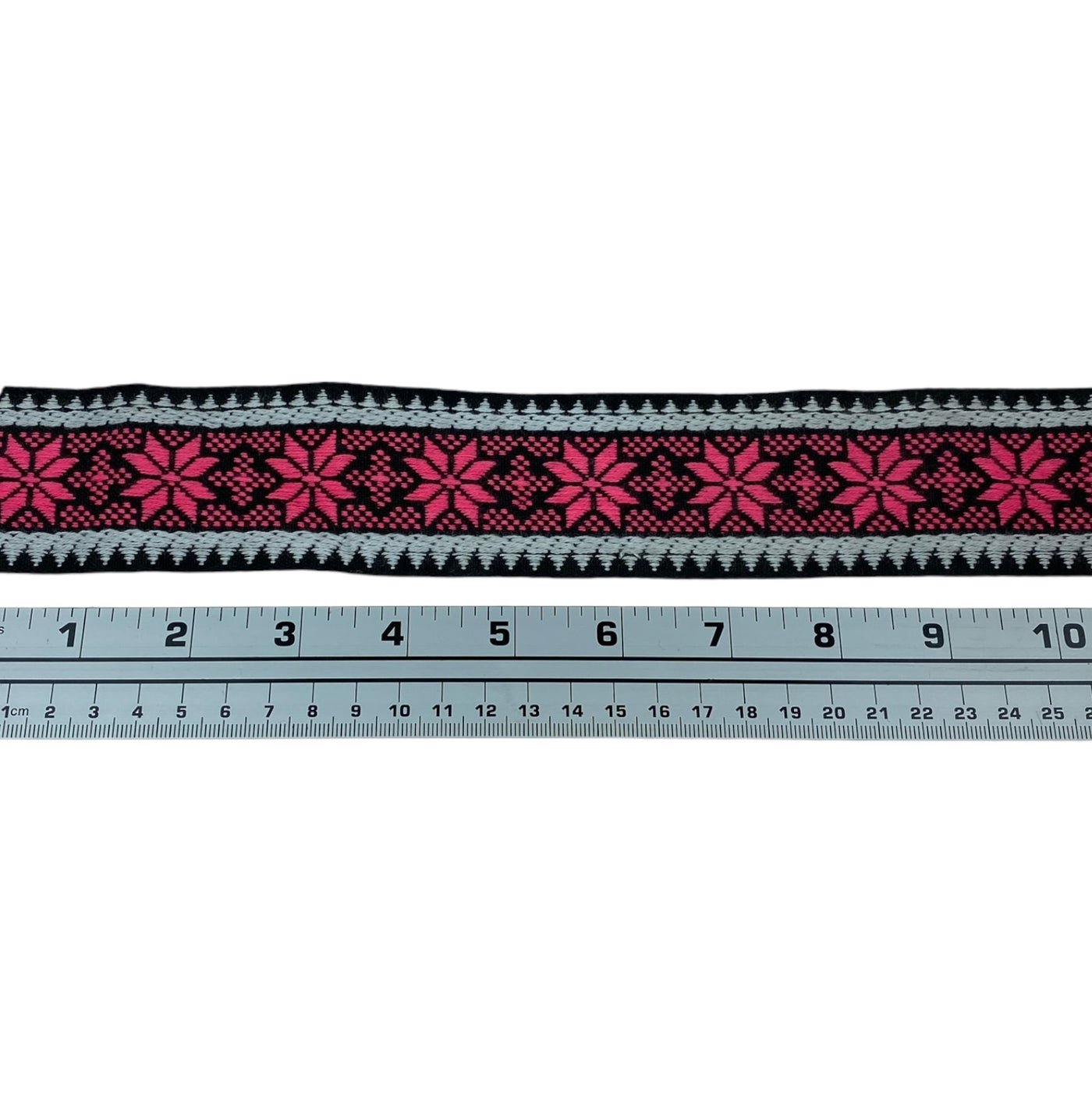 Woven Jacquard Ribbon  - Black/Pink/White