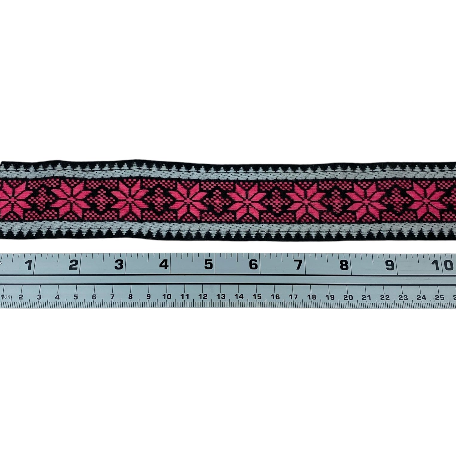 Woven Jacquard Ribbon  - Black/Pink/White