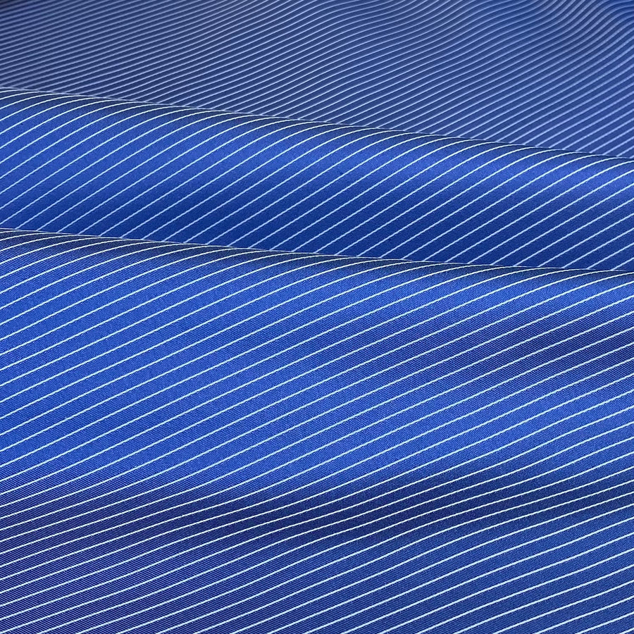 Striped Silk/Polyester Jacquard - Blue/White - Remnant