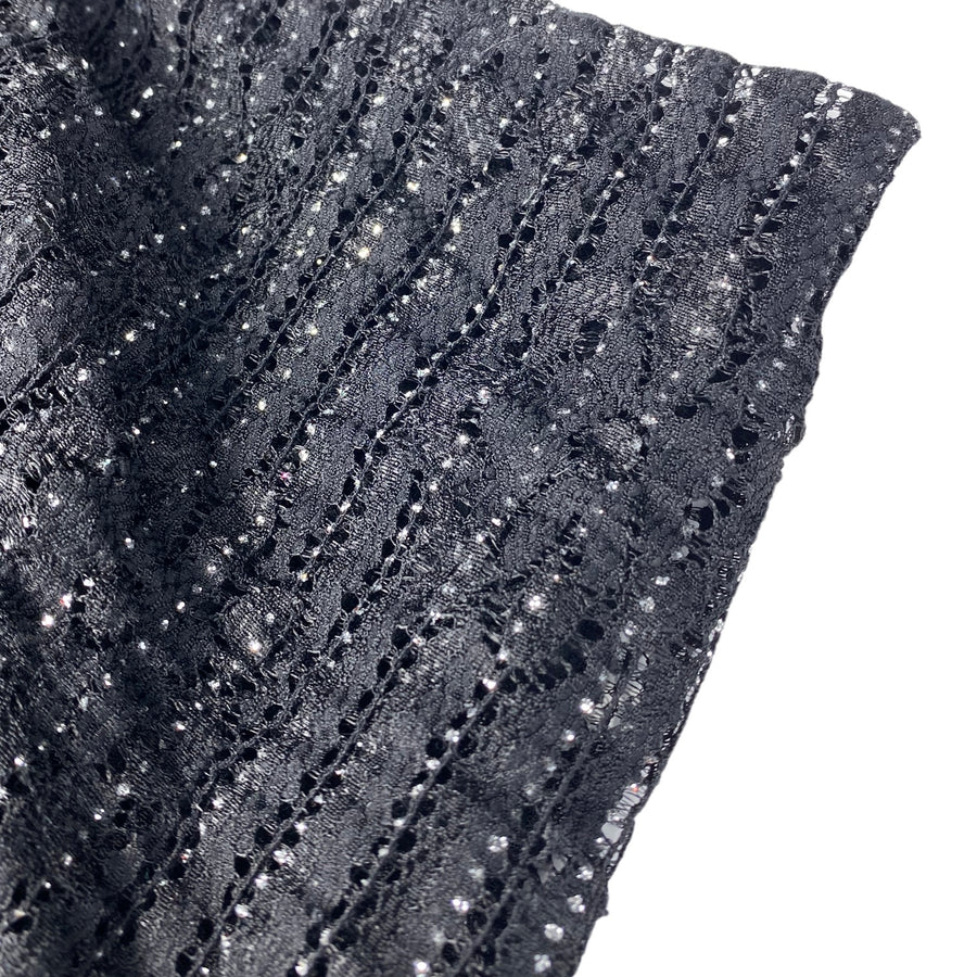 Stretch Floral Lace - Black/Silver Glitter