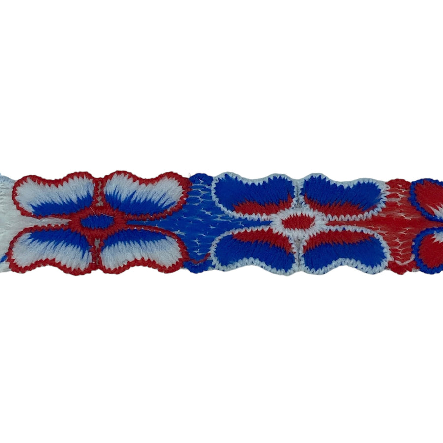 Decorative Floral Trim - Blue/White/Red