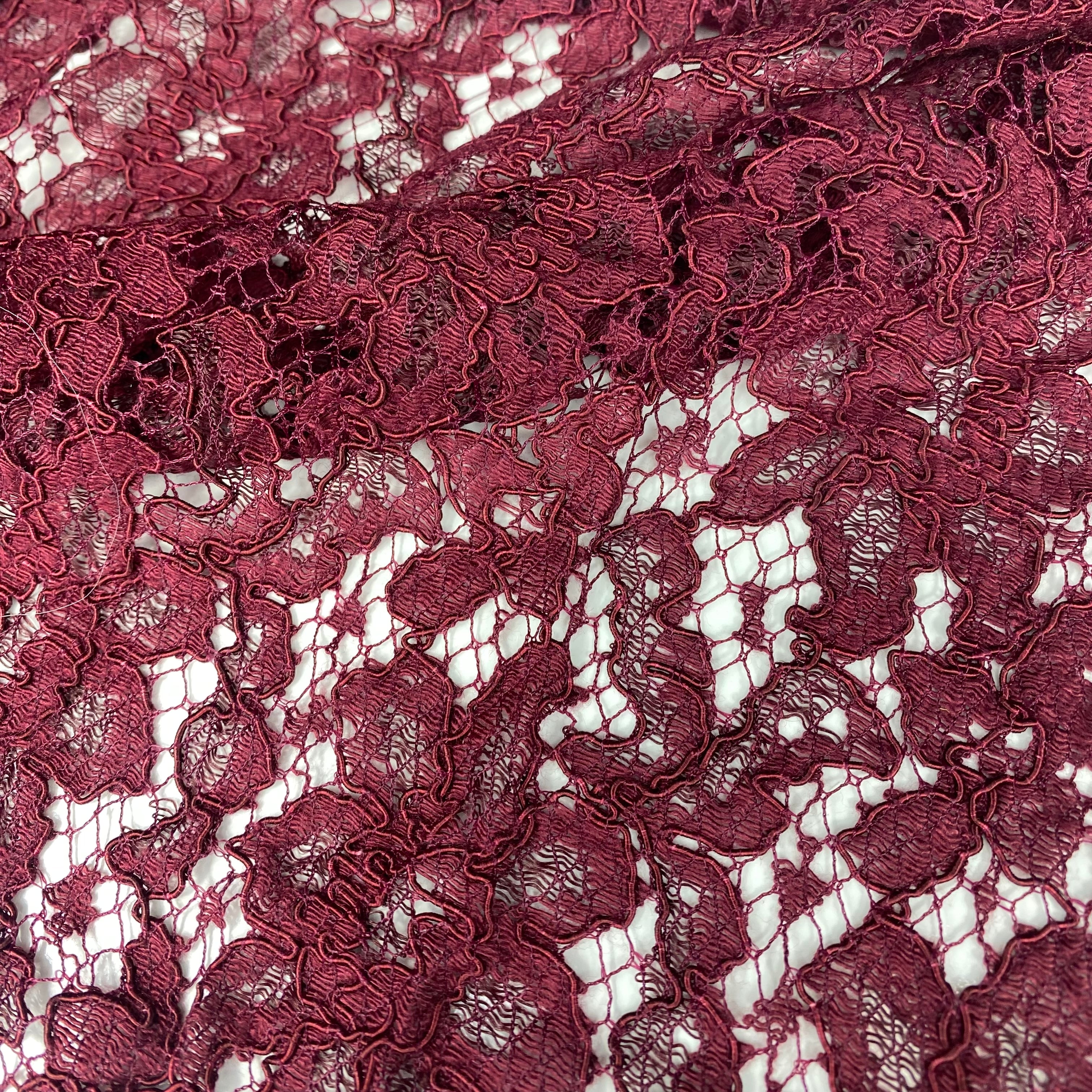 Cotton Floral Corded Lace - Burgundy