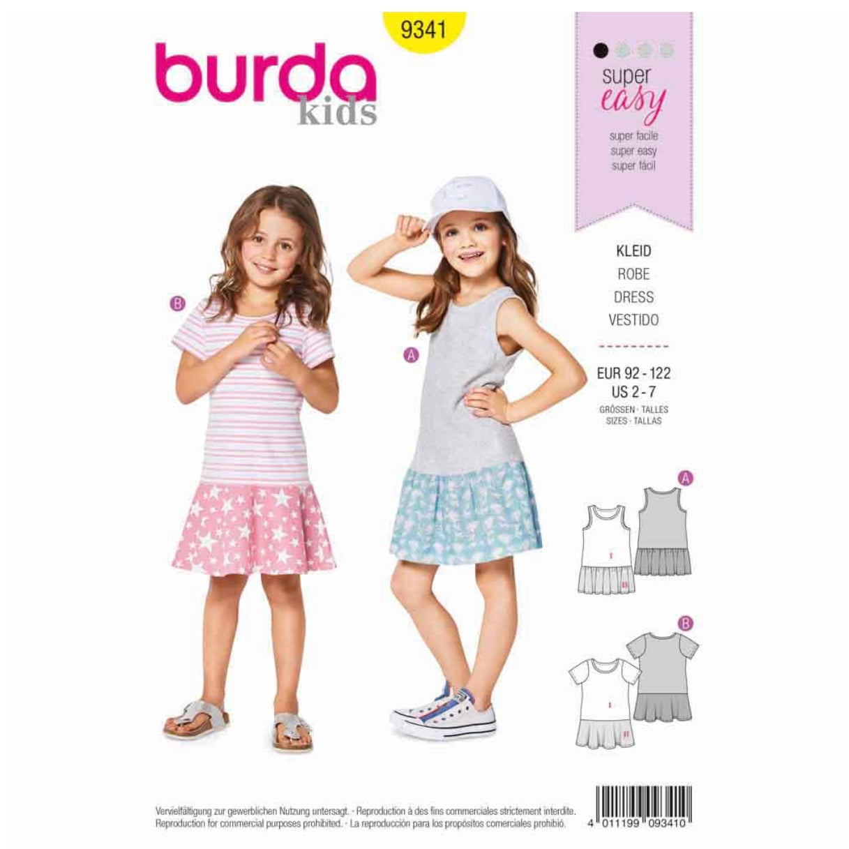 Burda Kids 9341 - Strap Dress - Shirt Dress - Low Set Skirt Sewing Pattern