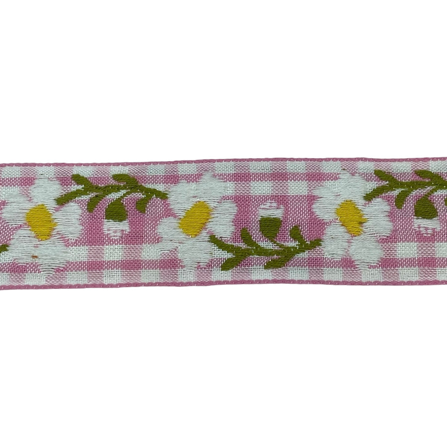 Woven Floral Jacquard Ribbon  - White/Pink